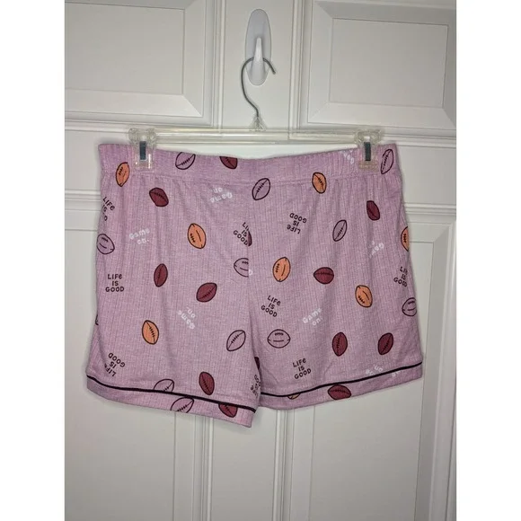 Life Is Good SS Tee Pants Shorts 3 Piece Pajama Set Game On Women's Large NWT - Picture 13 of 14